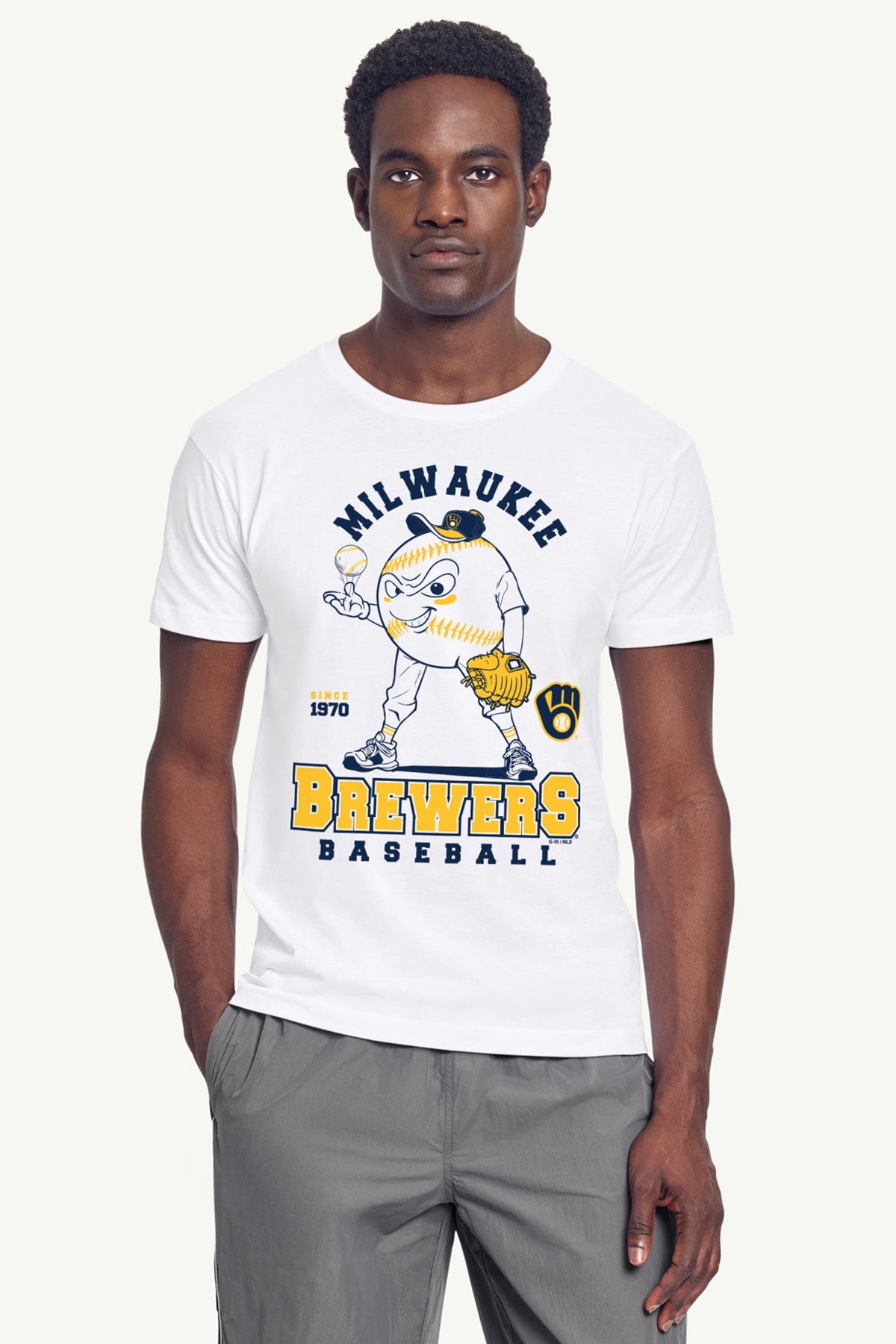 MENS MILWAUKEE BREWERS BASEBALL CHARACTER SHORT SLEEVE T SHIRT - White