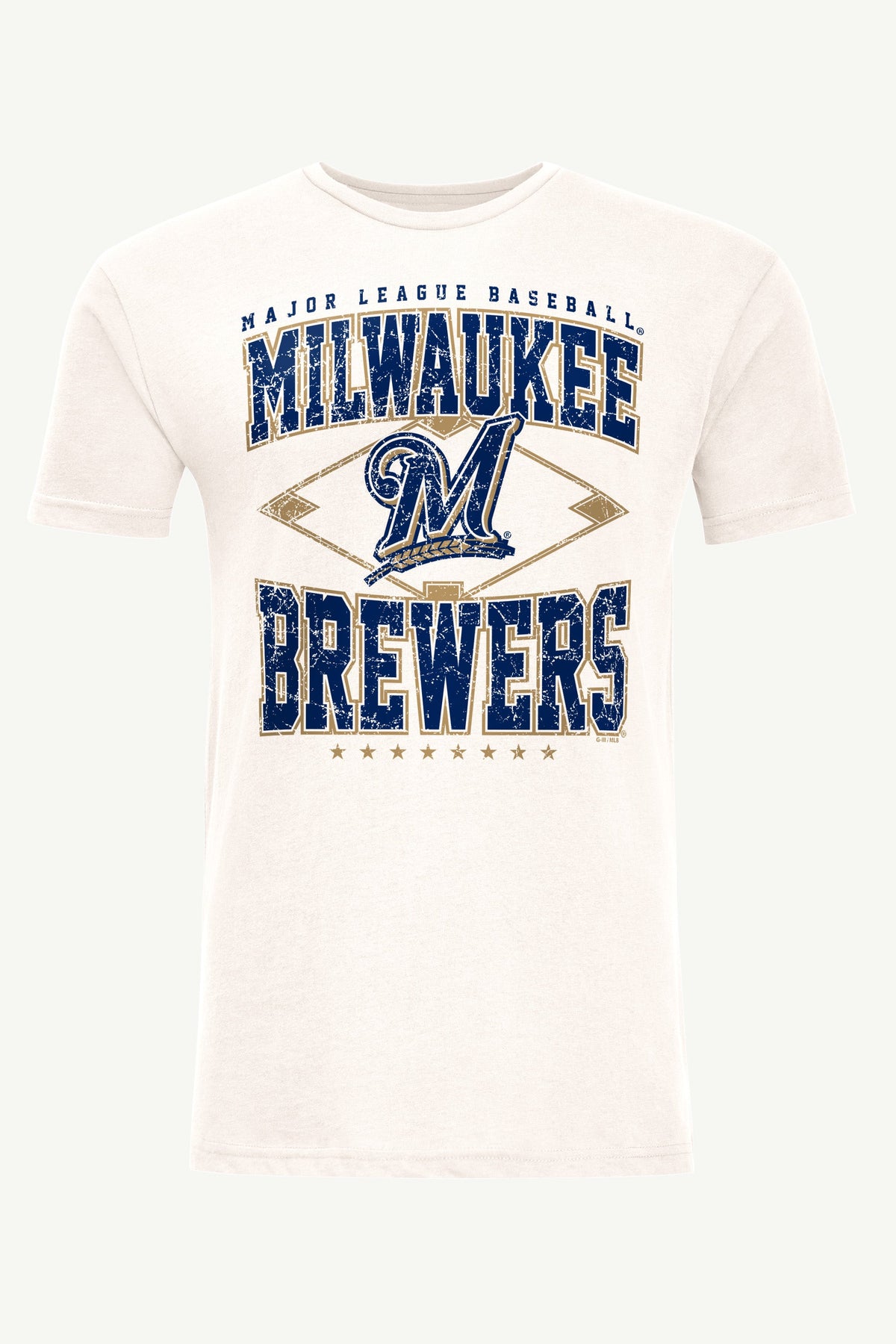 MENS MILWAUKEE BREWERS DISTRESSED COOPERSTOWN DIAMOND SHORT SLEEVE T SHIRT - Vintage White