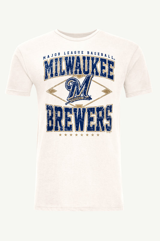 MENS MILWAUKEE BREWERS DISTRESSED COOPERSTOWN DIAMOND SHORT SLEEVE T SHIRT - Vintage White