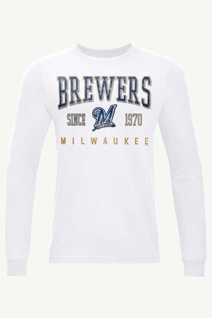 MENS MILWAUKEE BREWERS RETRO LONG SLEEVE T SHIRT - White