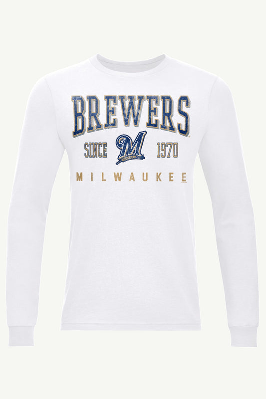 MENS MILWAUKEE BREWERS RETRO LONG SLEEVE T SHIRT - White