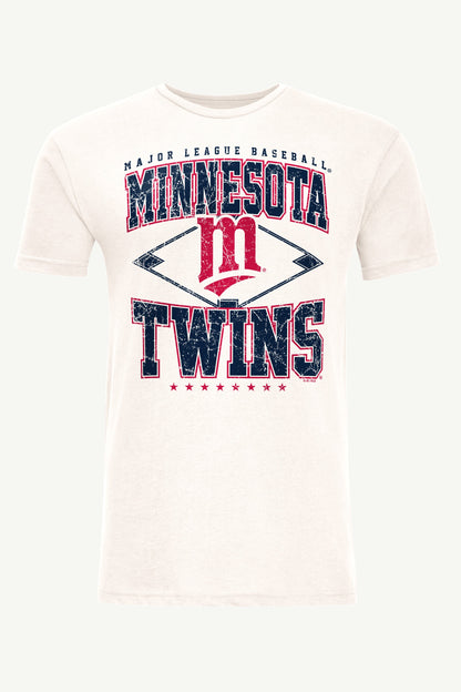 MENS MINNESOTA TWINS DISTRESSED COOPERSTOWN DIAMOND SHORT SLEEVE T SHIRT - Vintage White