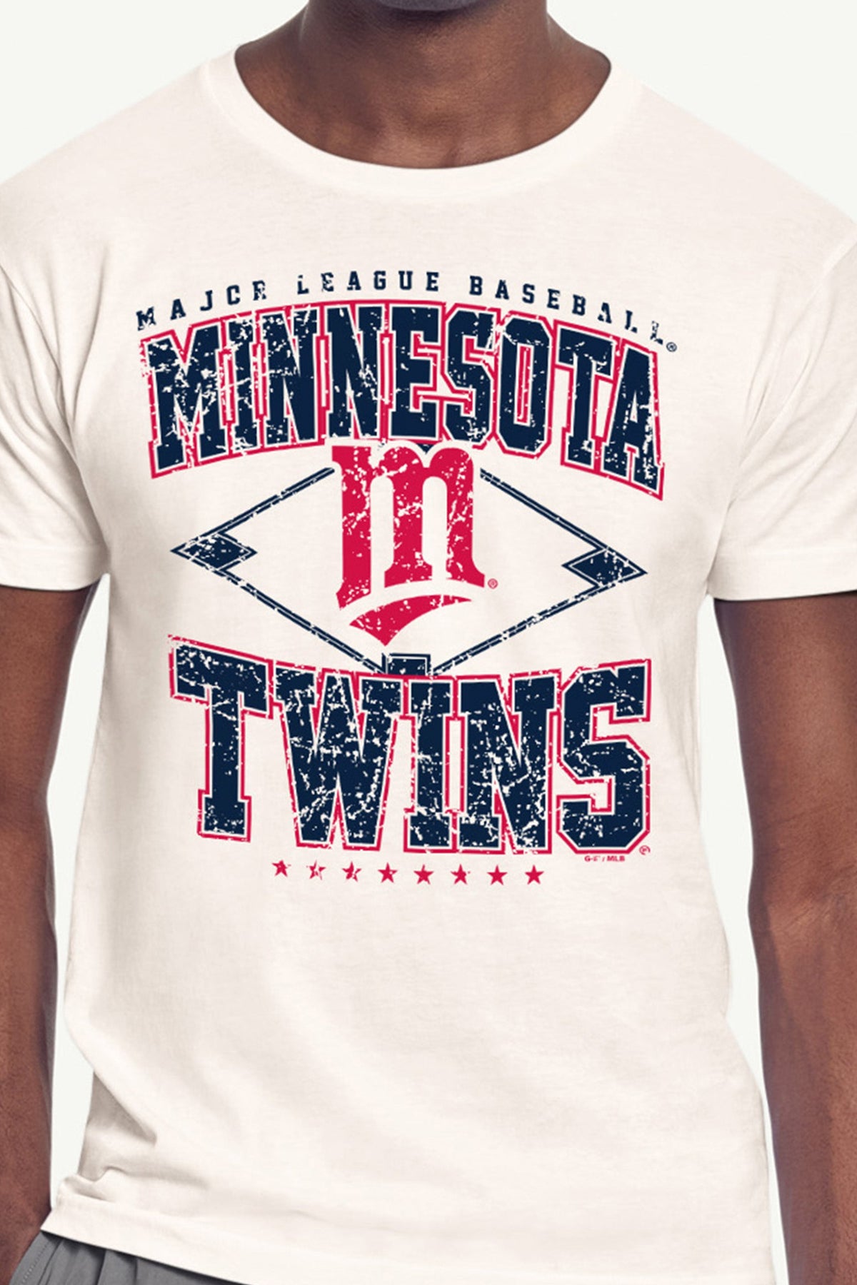 MENS MINNESOTA TWINS DISTRESSED COOPERSTOWN DIAMOND SHORT SLEEVE T SHIRT - Vintage White