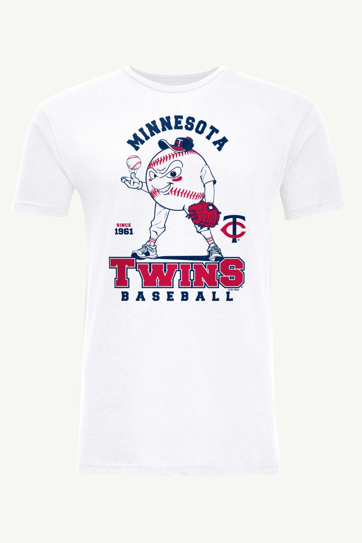 MENS MINNESOTA TWINS BASEBALL CHARACTER SHORT SLEEVE T SHIRT - White