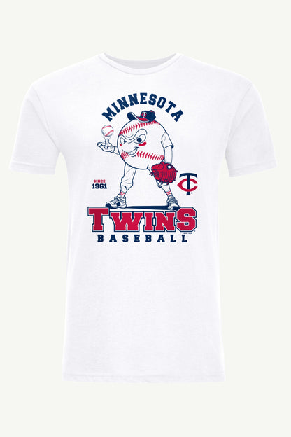 MENS MINNESOTA TWINS BASEBALL CHARACTER SHORT SLEEVE T SHIRT - White