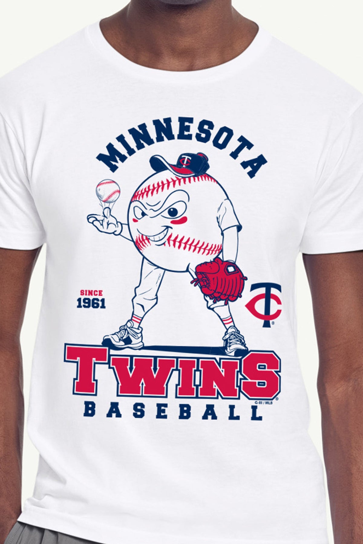 MENS MINNESOTA TWINS BASEBALL CHARACTER SHORT SLEEVE T SHIRT - White