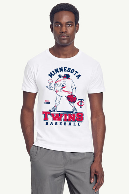 MENS MINNESOTA TWINS BASEBALL CHARACTER SHORT SLEEVE T SHIRT - White