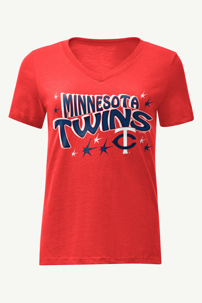 WOMENS MINNESOTA TWINS FIREWORKS V NECK T SHIRT - Red