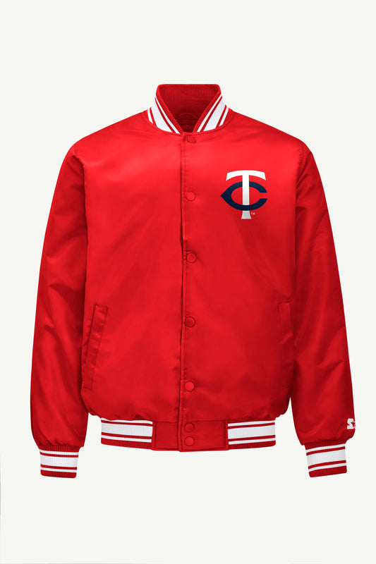 MENS MINNESOTA TWINS SATIN VARSITY JACKET - Red