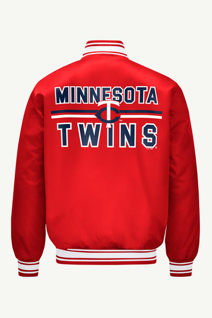 MENS MINNESOTA TWINS SATIN VARSITY JACKET - Red