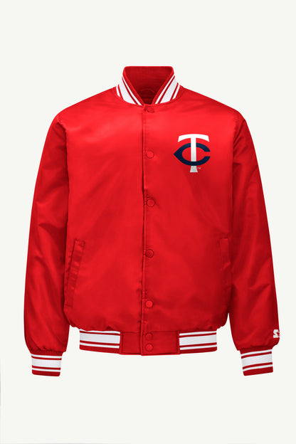 MENS MINNESOTA TWINS SATIN VARSITY JACKET - Red