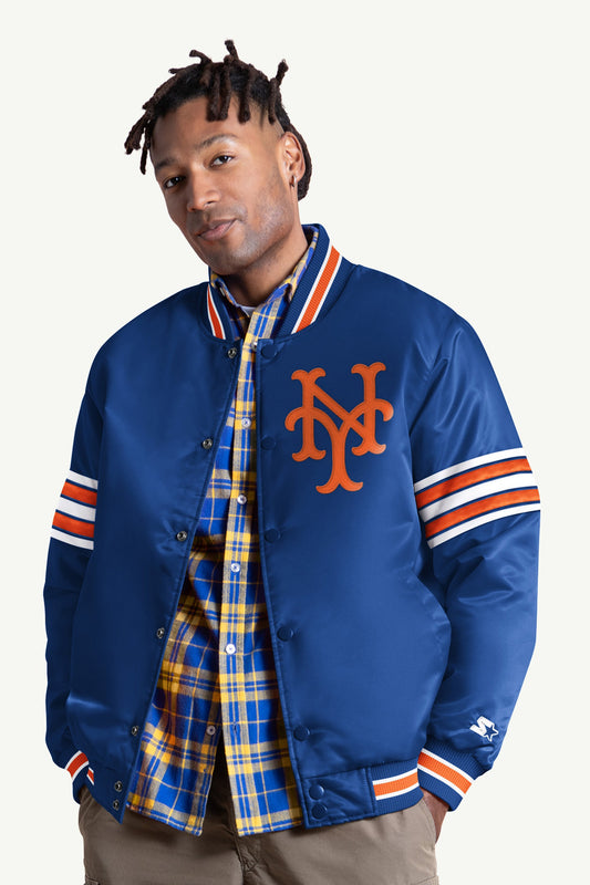 MENS NEW YORK METS SATIN VARSITY JACKET - Multi