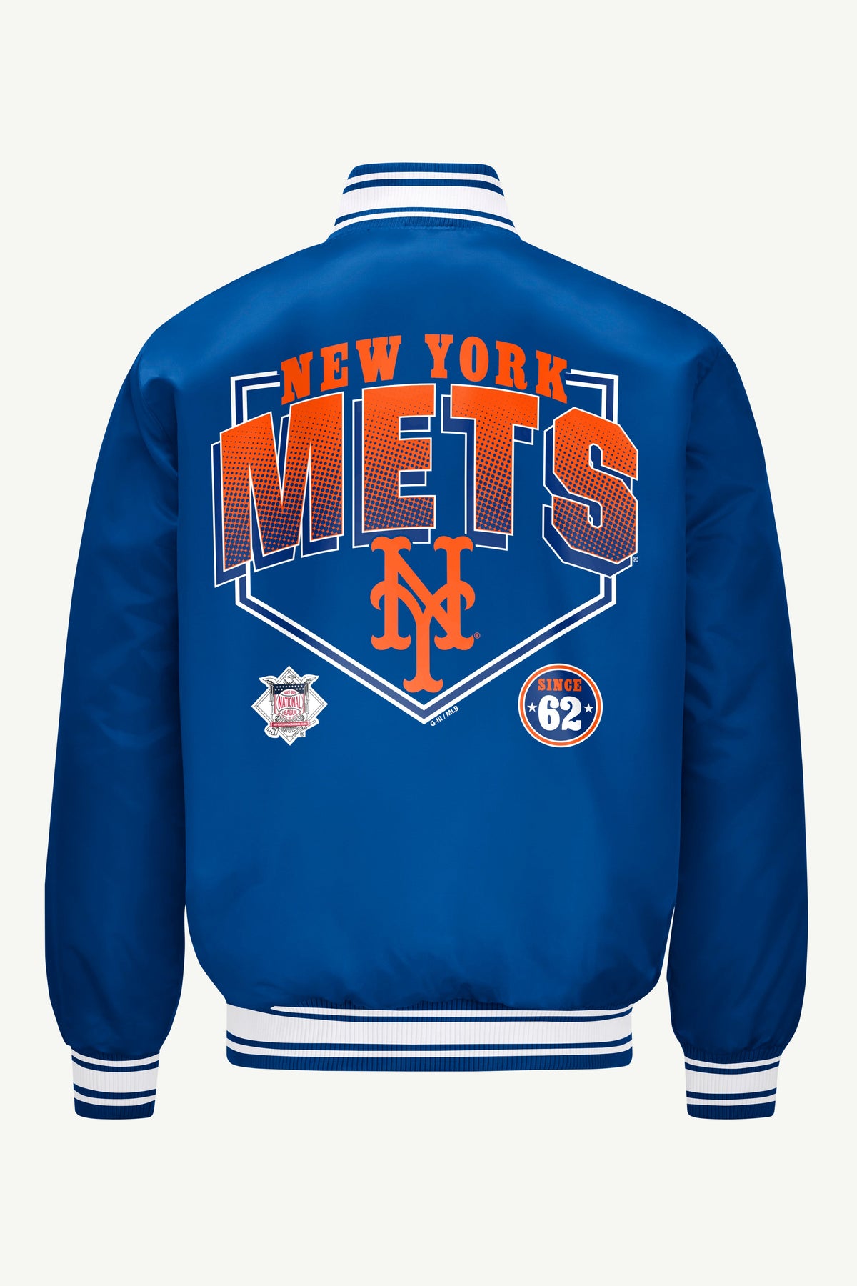 MENS NEW YORK METS HOMEPLATE SATIN VARSITY JACKET - Royal