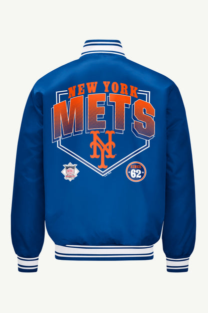 MENS NEW YORK METS HOMEPLATE SATIN VARSITY JACKET - Royal