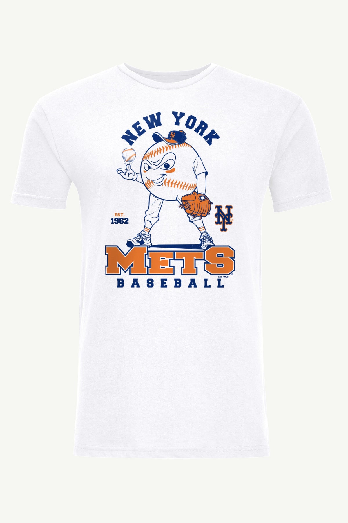 MENS NEW YORK METS BASEBALL CHARACTER SHORT SLEEVE T SHIRT - White