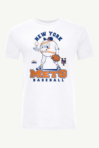 MENS NEW YORK METS BASEBALL CHARACTER SHORT SLEEVE T SHIRT - White