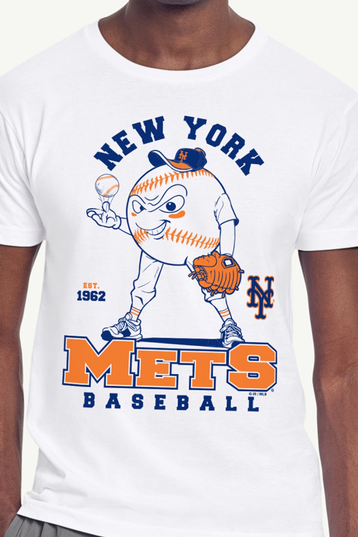 MENS NEW YORK METS BASEBALL CHARACTER SHORT SLEEVE T SHIRT - White