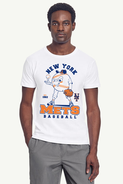 MENS NEW YORK METS BASEBALL CHARACTER SHORT SLEEVE T SHIRT - White