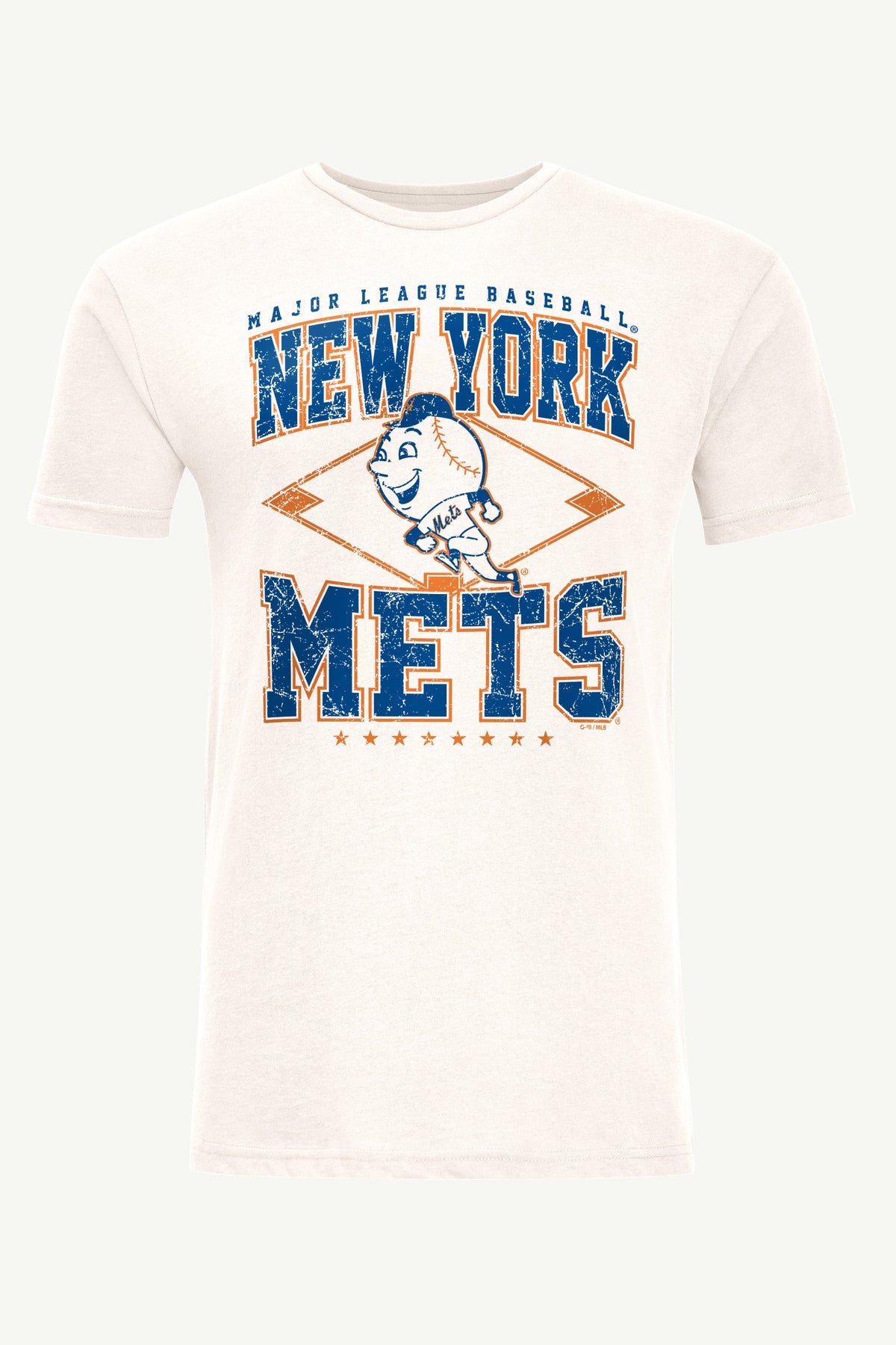 MENS NEW YORK METS DISTRESSED COOPERSTOWN DIAMOND SHORT SLEEVE T SHIRT - Vintage White