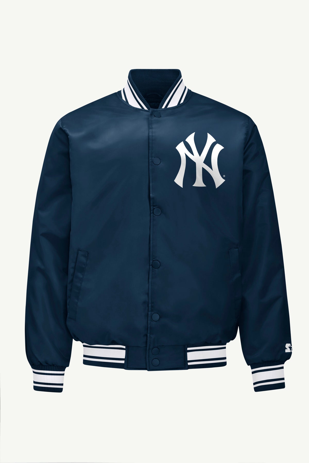 MENS NEW YORK YANKEES PRINTED HOMEPLATE SATIN VARSITY JACKET - Navy