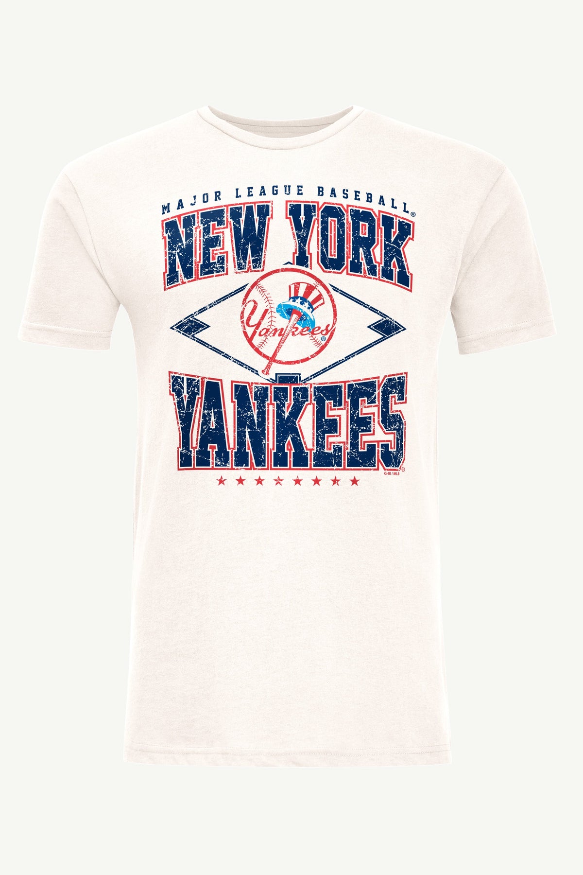 MENS NEW YORK YANKEES DISTRESSED COOPERSTOWN DIAMOND SHORT SLEEVE T SHIRT - Vintage White