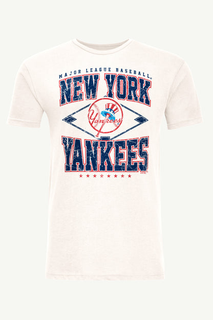 MENS NEW YORK YANKEES DISTRESSED COOPERSTOWN DIAMOND SHORT SLEEVE T SHIRT - Vintage White
