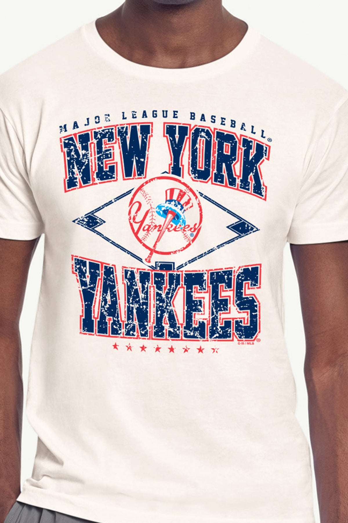 MENS NEW YORK YANKEES DISTRESSED COOPERSTOWN DIAMOND SHORT SLEEVE T SHIRT - Vintage White