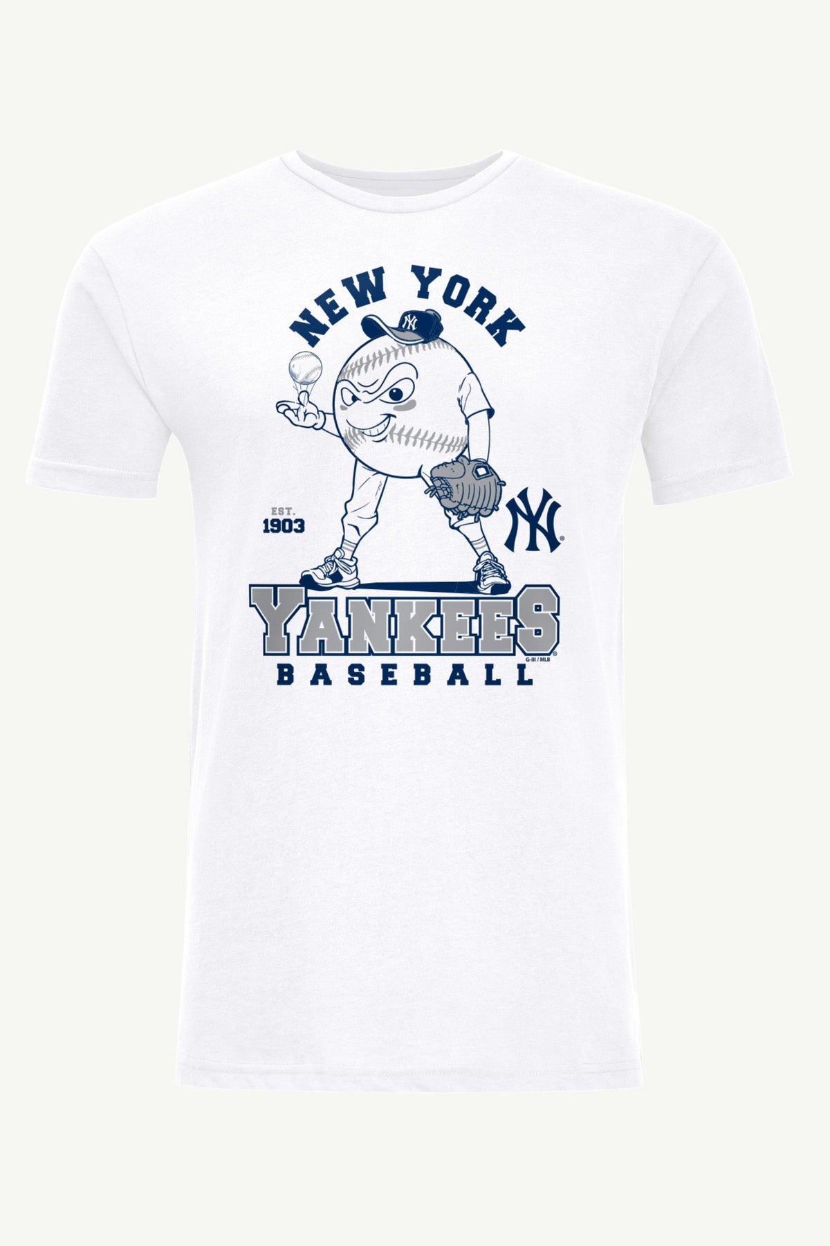 MENS NEW YORK YANKEES BASEBALL CHARACTER SHORT SLEEVE T SHIRT - White