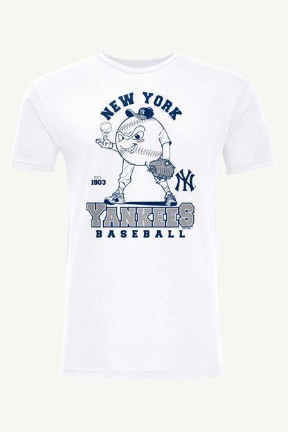 MENS NEW YORK YANKEES BASEBALL CHARACTER SHORT SLEEVE T SHIRT - White