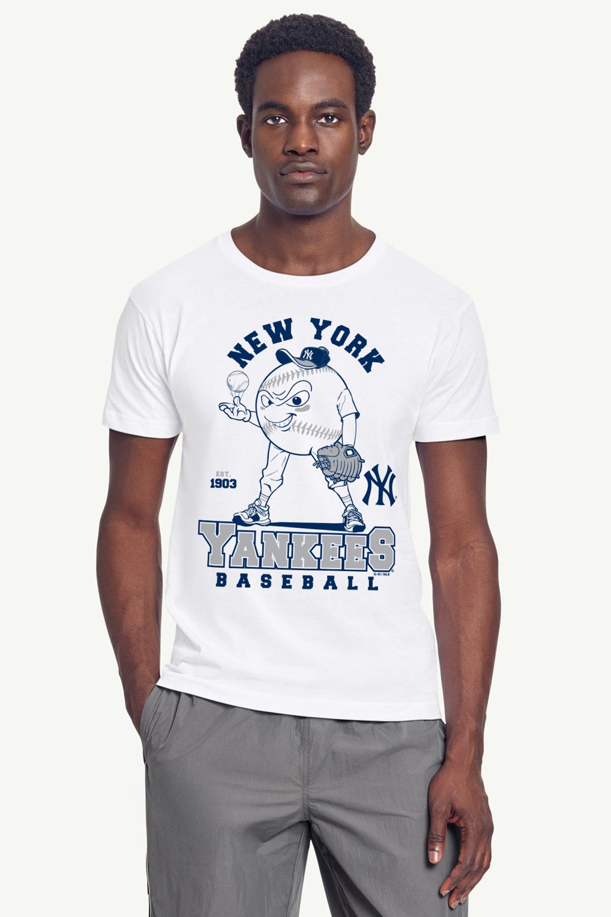 MENS NEW YORK YANKEES BASEBALL CHARACTER SHORT SLEEVE T SHIRT - White