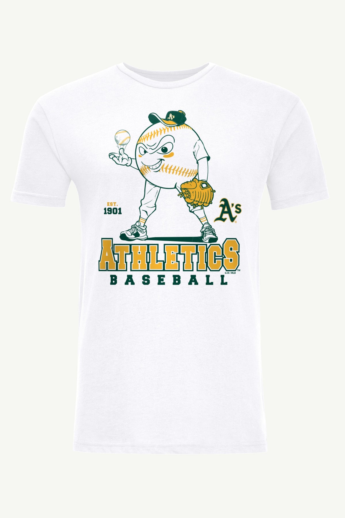 MENS ATHLETICS BASEBALL CHARACTER SHORT SLEEVE T SHIRT - White