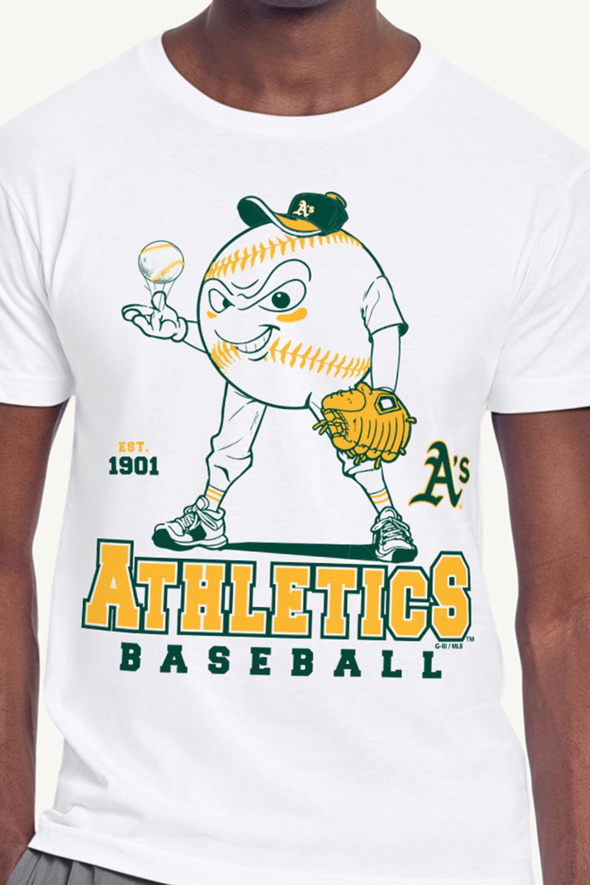 MENS ATHLETICS BASEBALL CHARACTER SHORT SLEEVE T SHIRT - White