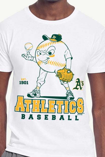 MENS ATHLETICS BASEBALL CHARACTER SHORT SLEEVE T SHIRT - White