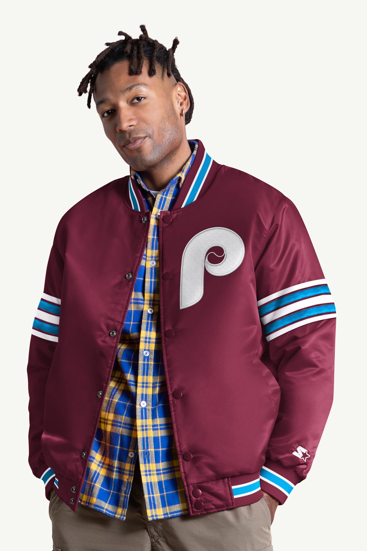 MENS PHILADELPHIA PHILLIES SATIN VARSITY JACKET - Multi