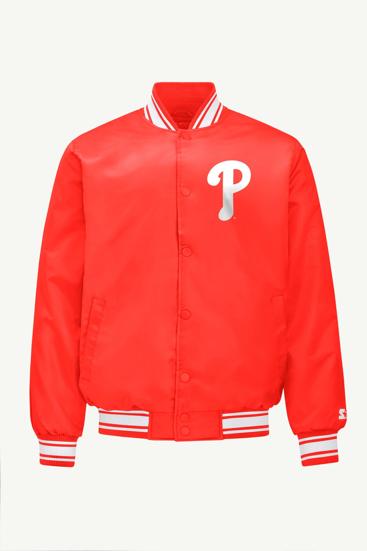 MENS PHILADELPHIA PHILLIES PRINTED HOMEPLATE SATIN VARSITY JACKET - Red