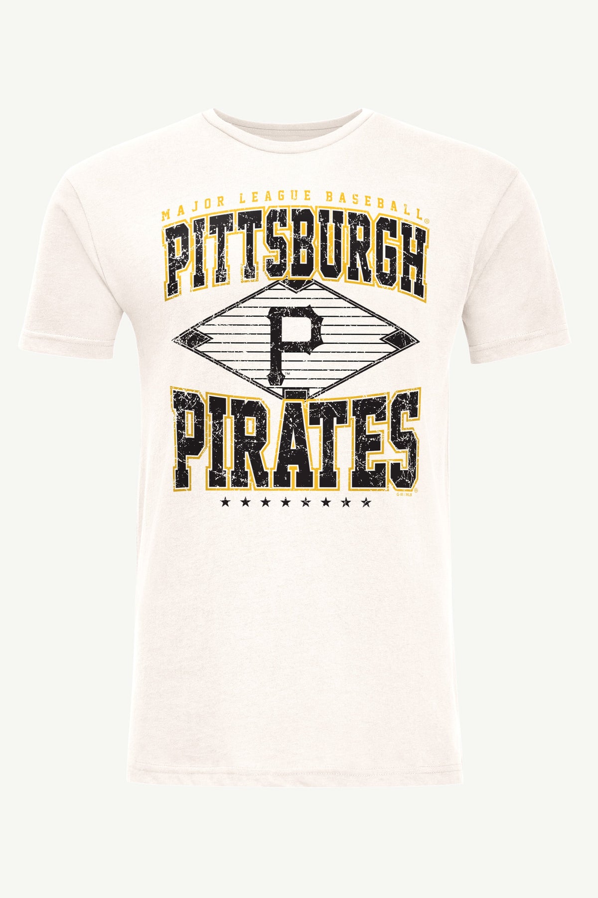 MENS PITTSBURGH PIRATES  DISTRESSED COOPERSTOWN DIAMOND SHORT SLEEVE T SHIRT - Vintage White