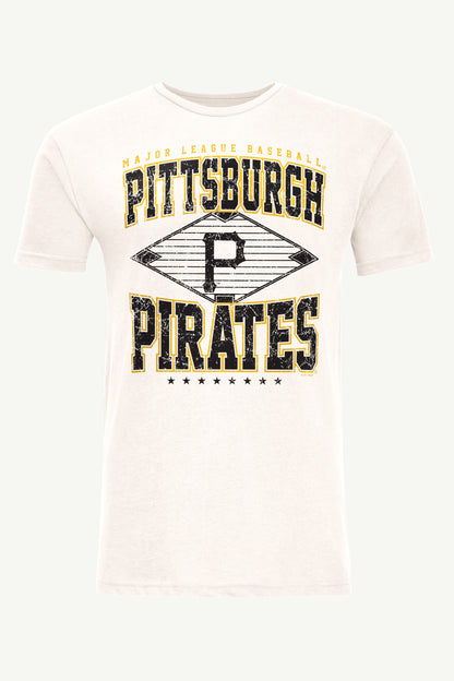 MENS PITTSBURGH PIRATES  DISTRESSED COOPERSTOWN DIAMOND SHORT SLEEVE T SHIRT - Vintage White