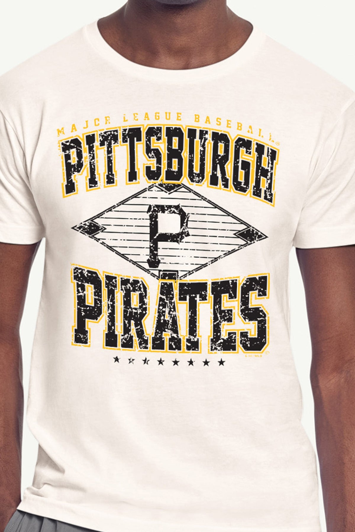 MENS PITTSBURGH PIRATES  DISTRESSED COOPERSTOWN DIAMOND SHORT SLEEVE T SHIRT - Vintage White