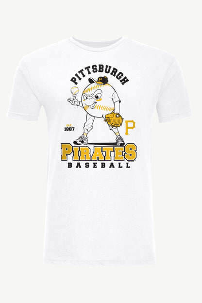 MENS PITTSBURGH PIRATES BASEBALL CHARACTER SHORT SLEEVE T SHIRT - White