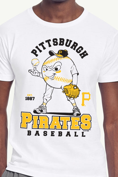 MENS PITTSBURGH PIRATES BASEBALL CHARACTER SHORT SLEEVE T SHIRT - White