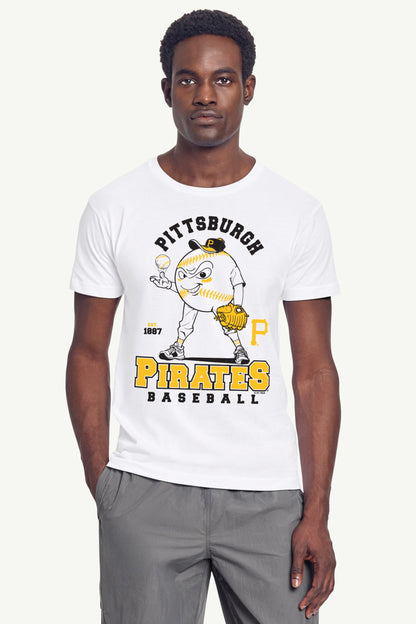 MENS PITTSBURGH PIRATES BASEBALL CHARACTER SHORT SLEEVE T SHIRT - White