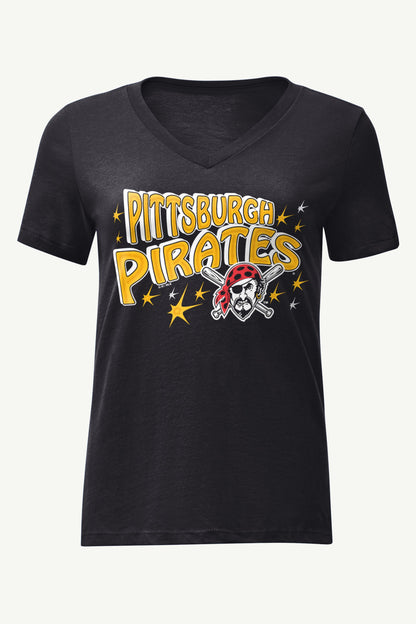 WOMENS PITTSBURGH PIRATES FIREWORKS V NECK T SHIRT - Black