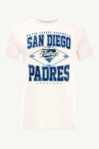 MENS SAN DIEGO PADRES DISTRESSED COOPERSTOWN DIAMOND SHORT SLEEVE T SHIRT - Vintage White