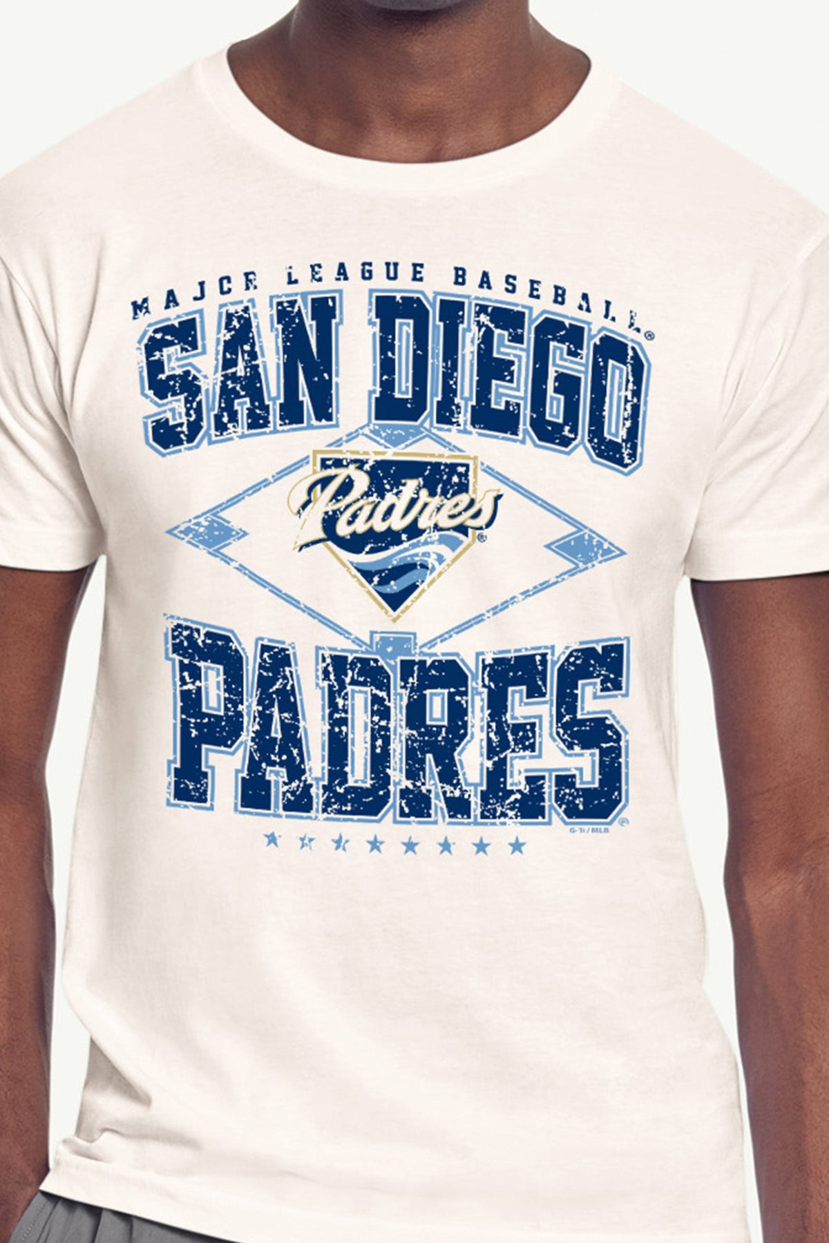 MENS SAN DIEGO PADRES DISTRESSED COOPERSTOWN DIAMOND SHORT SLEEVE T SHIRT - Vintage White
