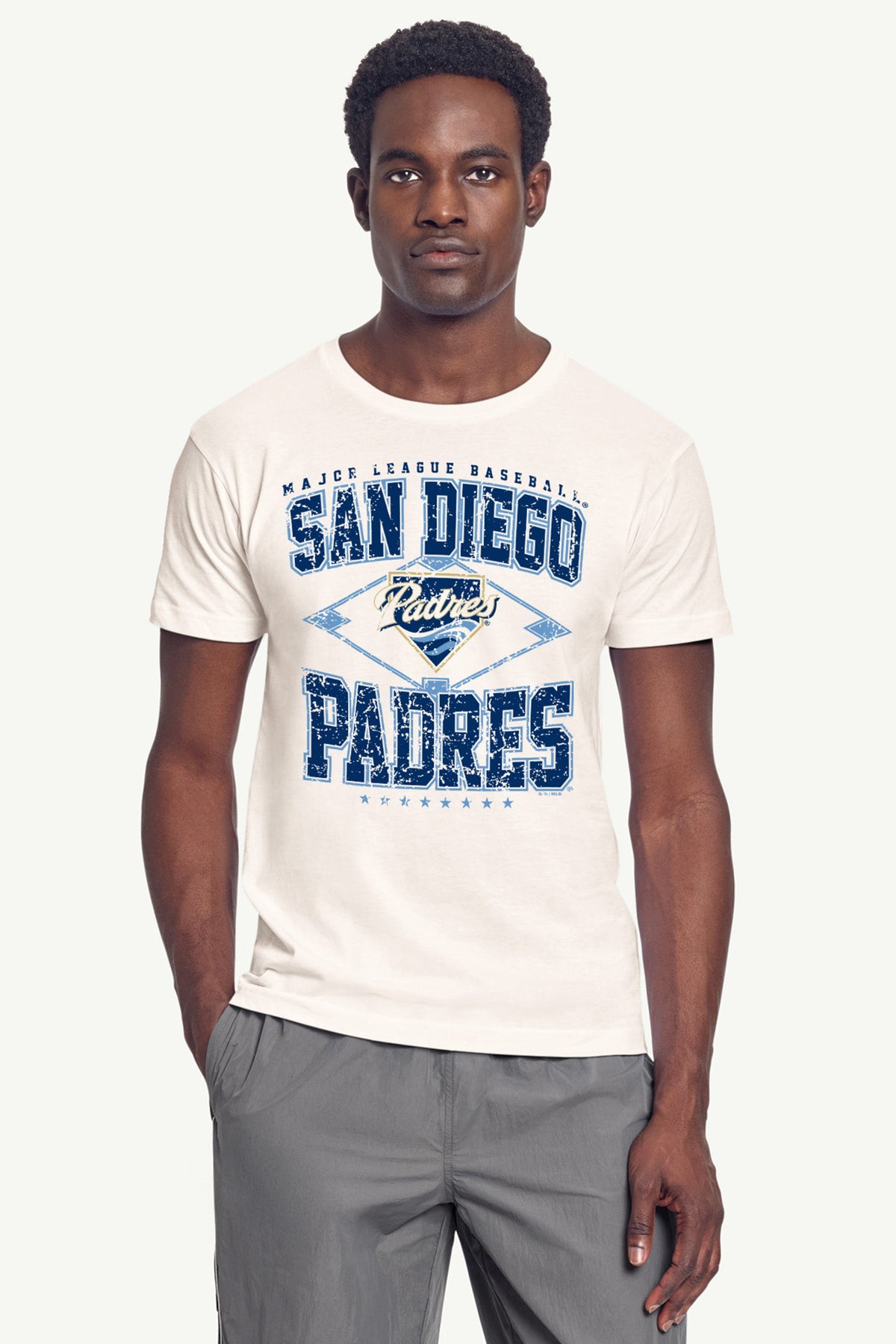 MENS SAN DIEGO PADRES DISTRESSED COOPERSTOWN DIAMOND SHORT SLEEVE T SHIRT - Vintage White