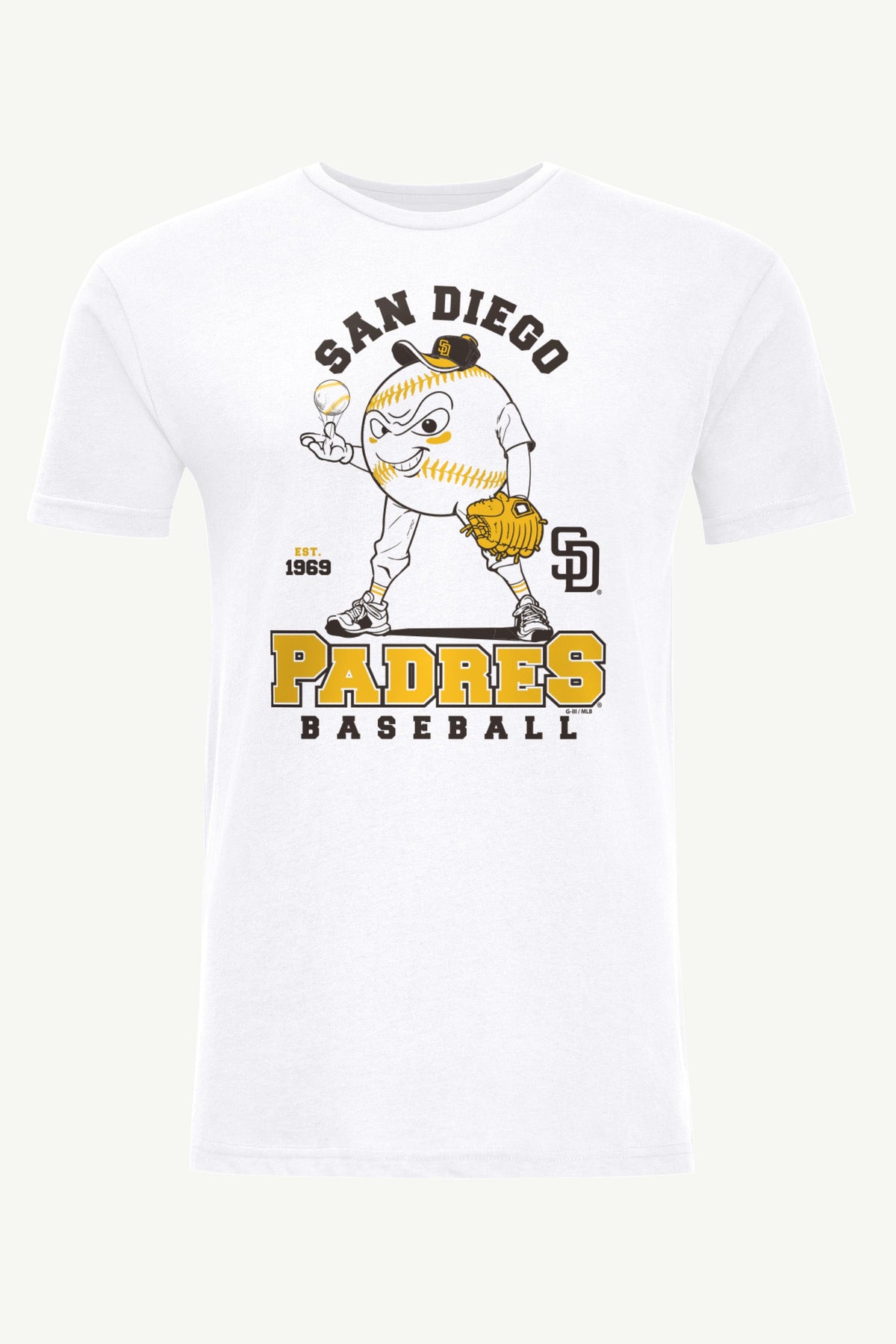 MENS SAN DIEGO PADRES BASEBALL CHARACTER SHORT SLEEVE T SHIRT - White