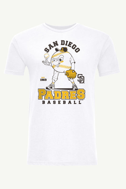 MENS SAN DIEGO PADRES BASEBALL CHARACTER SHORT SLEEVE T SHIRT - White