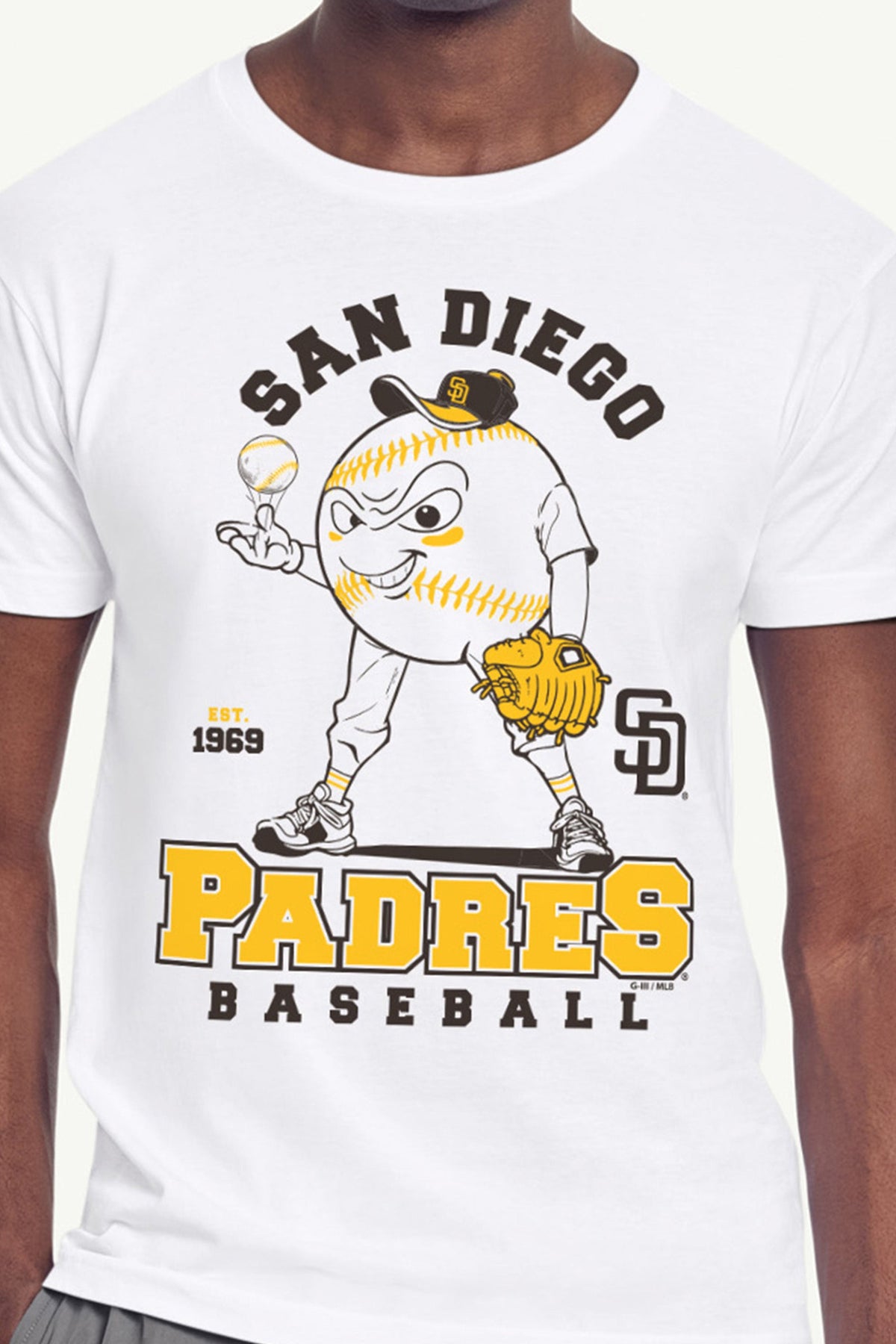 MENS SAN DIEGO PADRES BASEBALL CHARACTER SHORT SLEEVE T SHIRT - White