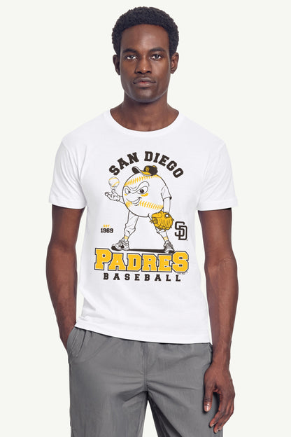 MENS SAN DIEGO PADRES BASEBALL CHARACTER SHORT SLEEVE T SHIRT - White