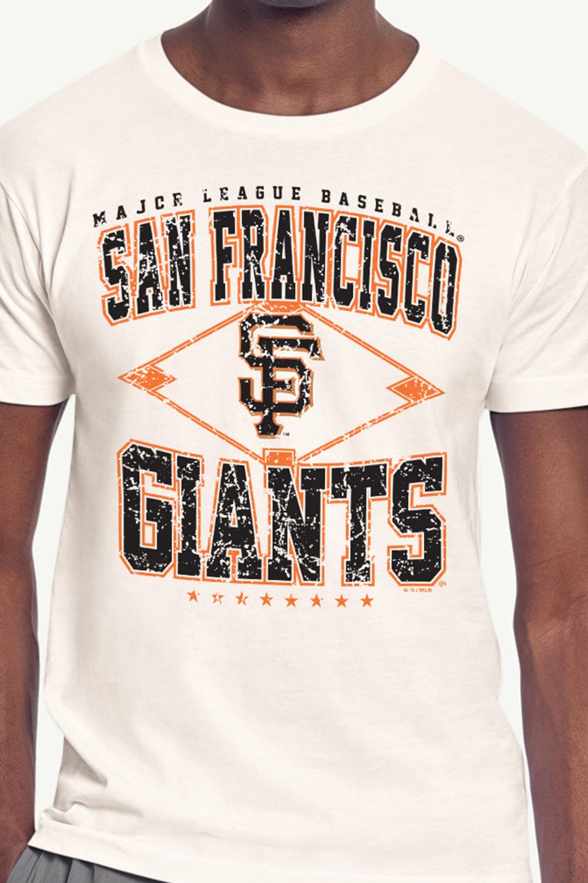 MENS SAN FRANCISCO GIANTS DISTRESSED COOPERSTOWN DIAMOND SHORT SLEEVE T SHIRT - Vintage White